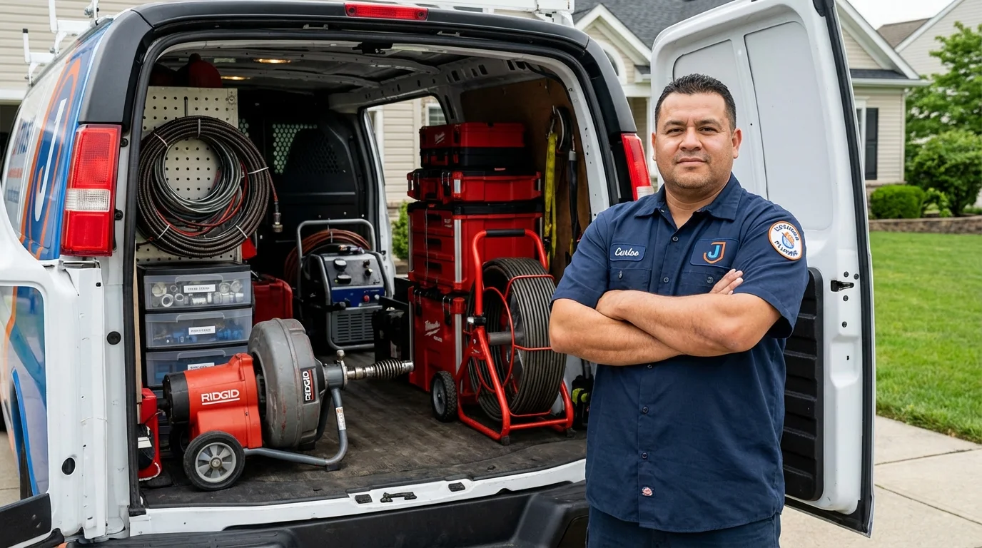 Professional drain cleaning equipment and Johns Plumbing LLC plumber in Crofton