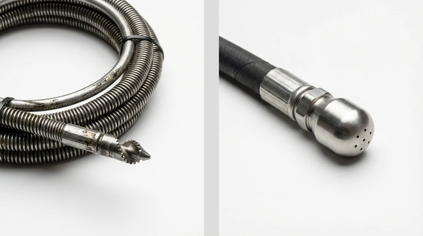 Drain snake cable and hydro jetting nozzle used for drain cleaning in Crofton, MD