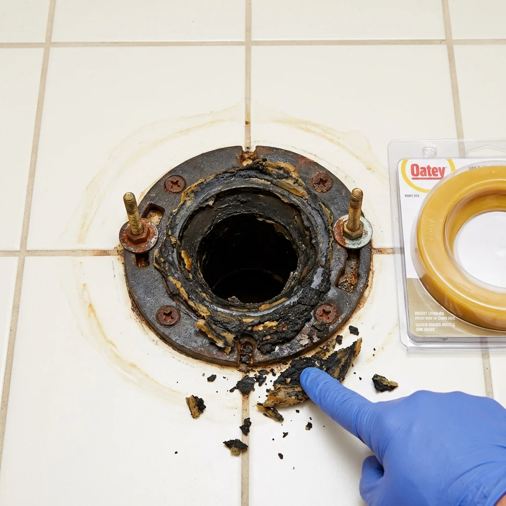 Failed wax ring showing water seepage at the base of a toilet in a Crofton, MD home
